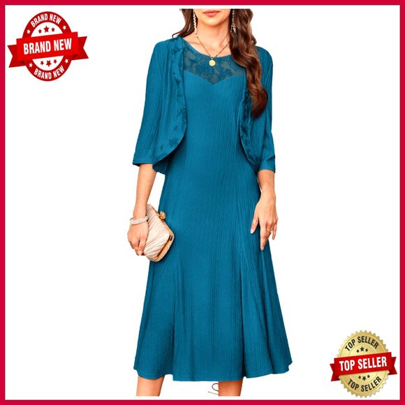 Lace Sequined Midi Dress Set Elegant Formal Evening Wedding Guest Attire
